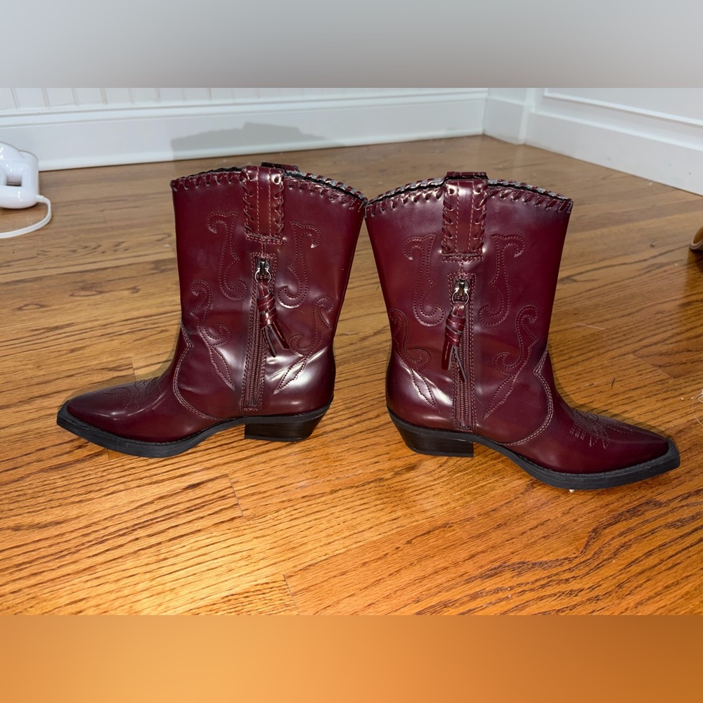 Franco Sarto Lance 2 Western Mid Calf Cowboy Boots Bordeaux Gloss (5) - Picture 4 of 7